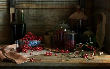  realismus - Cherry Red Wine Stillleben Realismus